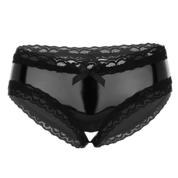 Women Ladies Sexy Lingerie Erotic Panties Wetlook Leather Latex Open Crotch PVC Crotchless Mini Briefs Shorts knickers Underwear - Image 5