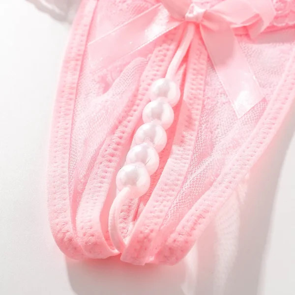 1Pcs Sexy Lace Mesh Women Panties Pearl Open Crotch Women Underwear Sexy G String Erotic Thongs Low Waist Bowknot Strings - Image 5