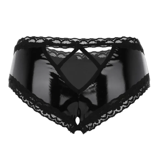 Women Ladies Sexy Lingerie Erotic Panties Wetlook Leather Latex Open Crotch PVC Crotchless Mini Briefs Shorts knickers Underwear - Image 6