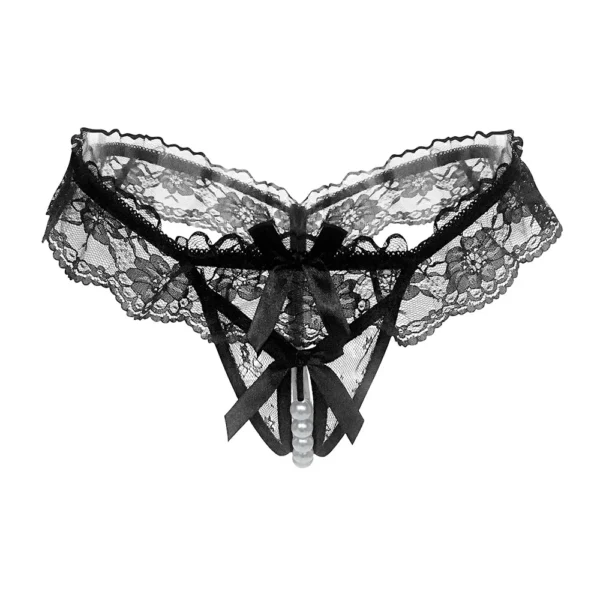1Pcs Sexy Lace Mesh Women Panties Pearl Open Crotch Women Underwear Sexy G String Erotic Thongs Low Waist Bowknot Strings - Image 6
