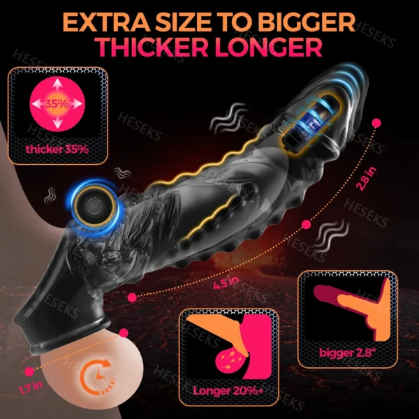HESEKS Vibrator Ring Clear Cock Ring Extender Reusable Penis Sleeve Ultra-Soft Enlarger for Couples Vibrating Dildo Sex Toys Men - Image 2