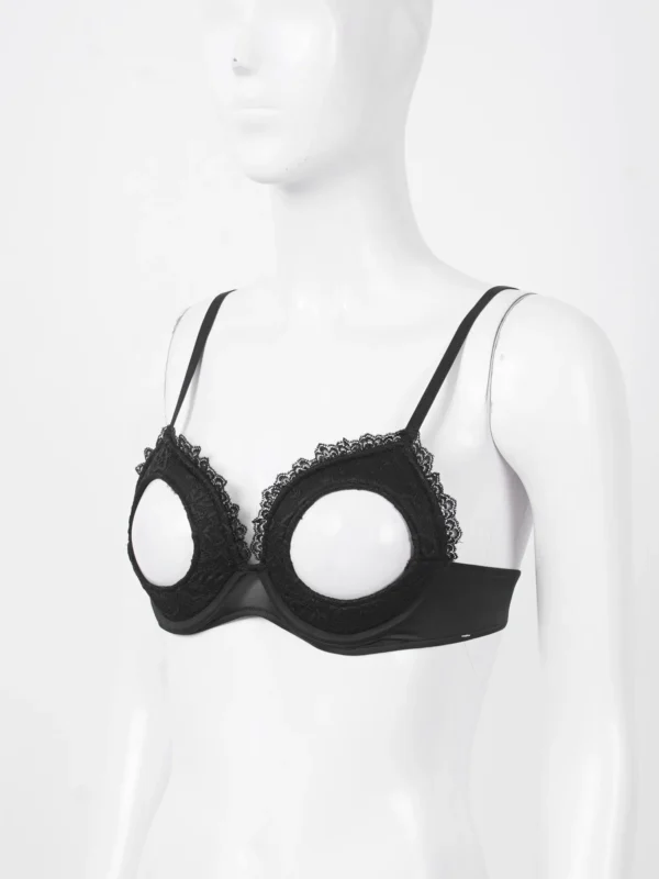 Womens Cutout Padded Underwired Porno Open Breast Brassiere Lingerie Hollowed Out Unlined Bra with Exposed Navel Top Underwear - Image 5