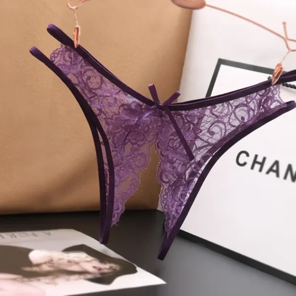 Sexy Lingerie Women's Panties Crotch Opening Transparent G-strings Thongs Solid Bowknot Underwear for Ladies Women Lace Pantys - Image 4