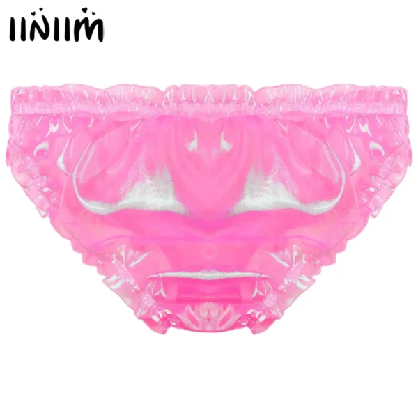 Mens Transgender Crossdressing Underwear Glossy Organza Underwear Sissy Men Underwear Pseudo-girl Ruffle Cute Panties Club Wear
