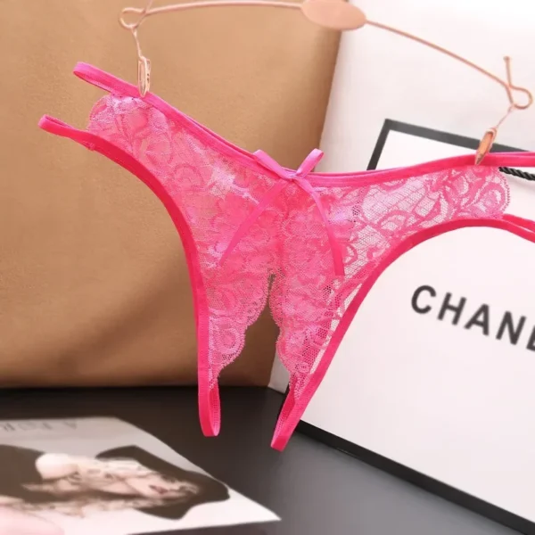 Sexy Lingerie Women's Panties Crotch Opening Transparent G-strings Thongs Solid Bowknot Underwear for Ladies Women Lace Pantys - Image 6