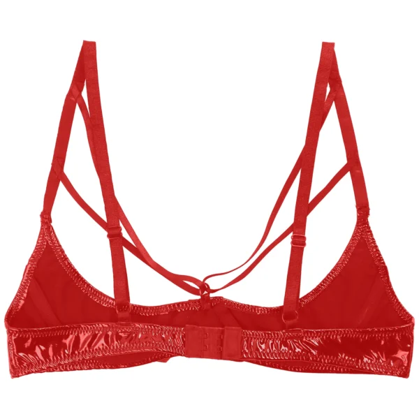Womens Erotic Lingerie Wet Look Patent Leather Cupless Bra Tops Sexy Open Cups Bowknot Underwired Tank Bralette Crop Tops Femme - Image 4