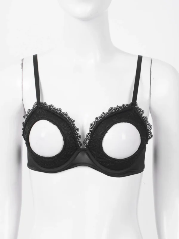 Womens Cutout Padded Underwired Porno Open Breast Brassiere Lingerie Hollowed Out Unlined Bra with Exposed Navel Top Underwear - Image 3