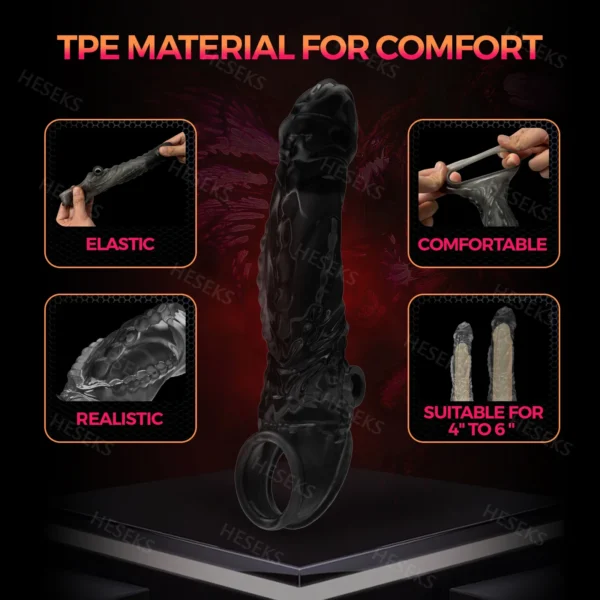 HESEKS Vibrator Ring Clear Cock Ring Extender Reusable Penis Sleeve Ultra-Soft Enlarger for Couples Vibrating Dildo Sex Toys Men - Image 4