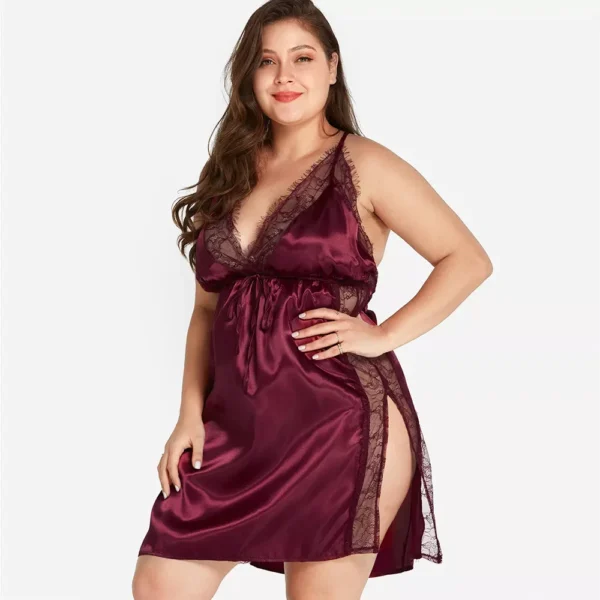 Women Lace Lingerie Sleepdress Plusl Size Black Ladies Nightwear Sexy See Though Underwear Spaghetti Strap Chemise Sleepwear - Image 3