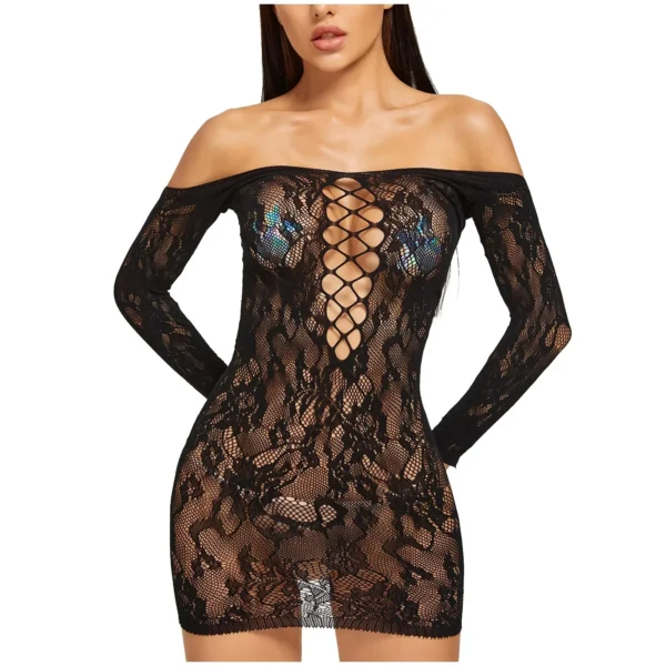 Hot Sexy Underwear Women Lace Thin Dress with Thong Garters Sets See Through Lingerie Set Sex Exotic Nightgown Babydolls Pajamas - Image 6