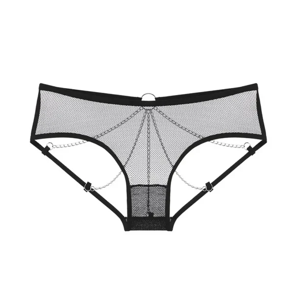 Sexy Open Mini Panties Women Mesh Perspective Underwear Ladies Lace Metal Chain Thong Low Waist Intimates Briefs Erotic Lingerie - Image 4