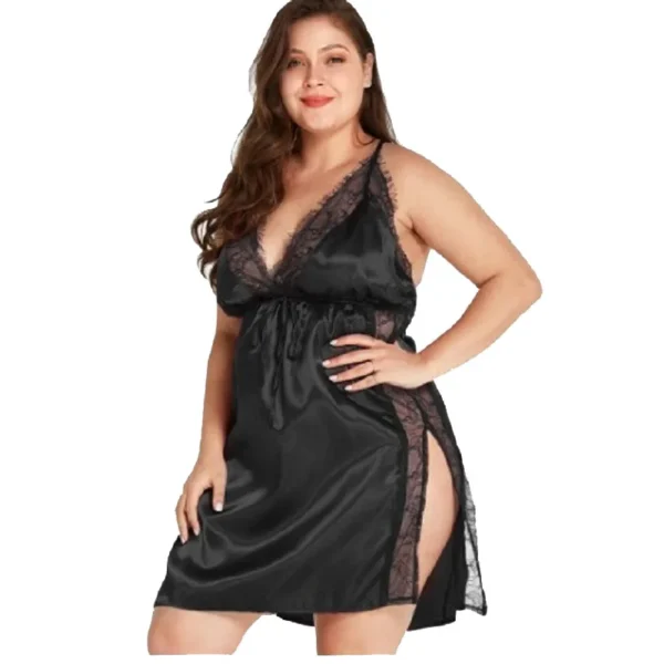 Women Lace Lingerie Sleepdress Plusl Size Black Ladies Nightwear Sexy See Though Underwear Spaghetti Strap Chemise Sleepwear - Image 5