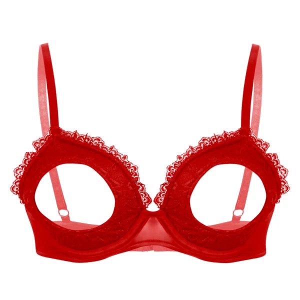 Womens Cutout Padded Underwired Porno Open Breast Brassiere Lingerie Hollowed Out Unlined Bra with Exposed Navel Top Underwear