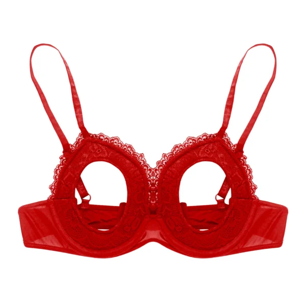 Womens Cutout Padded Underwired Porno Open Breast Brassiere Lingerie Hollowed Out Unlined Bra with Exposed Navel Top Underwear - Image 2