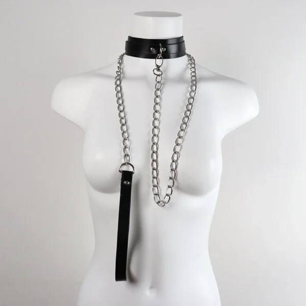Slave Cosplay Juguetes Erotic of Bdsm Sexy Leash Ring Bondage Collar Toys with Steel Chain for Lover Role Play Posture Spreader